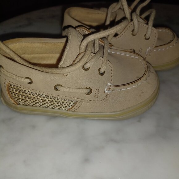 Sperry Toddler Top Sider Lace-Up Deck Shoes 4M Tan - Picture 1 of 5